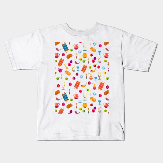 Honey and Apple Happy Rosh Hashanah, Shana Tova! Autumn New Year Jewish Holiday pattern Kids T-Shirt by sofiartmedia